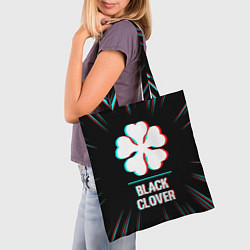 Сумка-шопер Символ Black Clover в стиле glitch на темном фоне, цвет: 3D-принт — фото 2