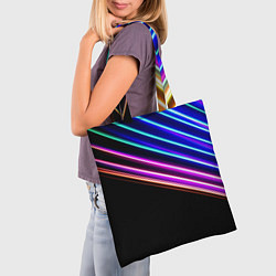 Сумка-шопер Неоновые полосы на черном, цвет: 3D-принт — фото 2