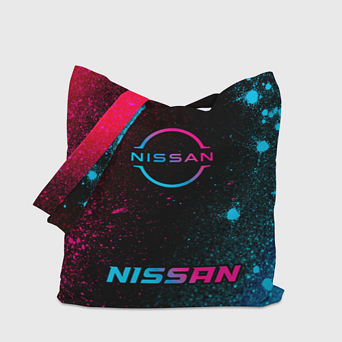 Сумка-шоппер Nissan - neon gradient: символ, надпись / 3D-принт – фото 1