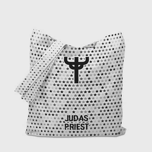 Сумка-шоппер Judas Priest glitch на светлом фоне: символ, надпи / 3D-принт – фото 1