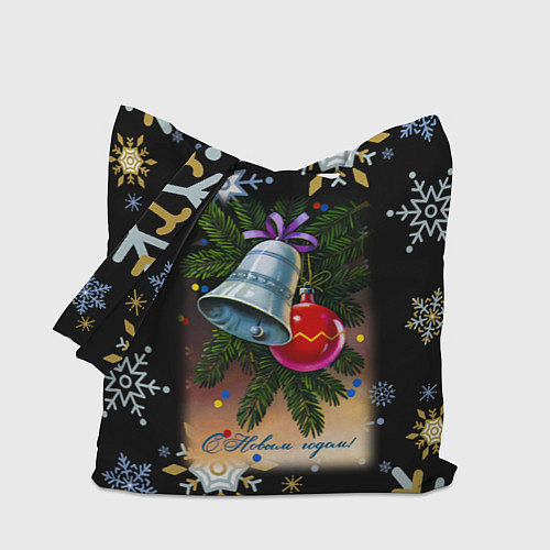 Сумка-шоппер Новый год ёлочный шар и колокольчик / 3D-принт – фото 1