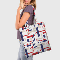 Сумка-шопер Геометрический узор Орион красно-синий на белом, цвет: 3D-принт — фото 2
