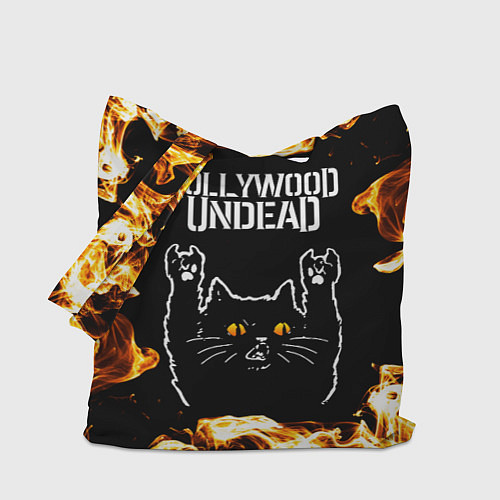 Сумка-шоппер Hollywood Undead рок кот и огонь / 3D-принт – фото 1
