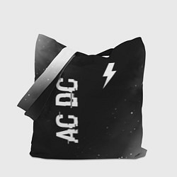 Сумка-шопер AC DC glitch на темном фоне: надпись, символ, цвет: 3D-принт