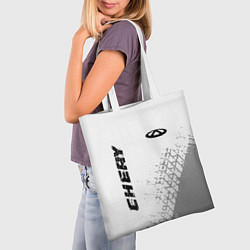 Сумка-шопер Chery speed на светлом фоне со следами шин: надпис, цвет: 3D-принт — фото 2