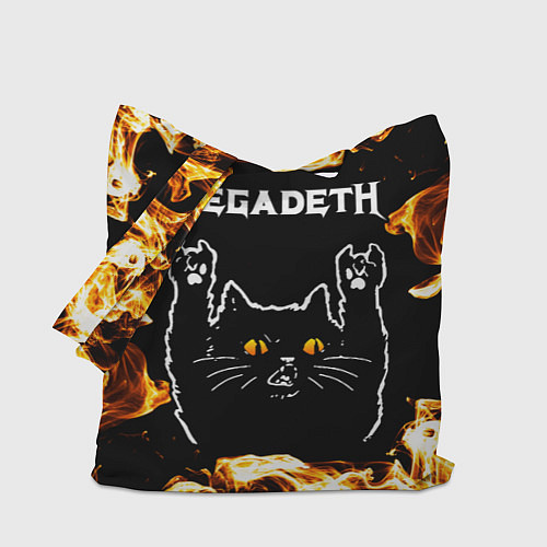 Сумка-шоппер Megadeth рок кот и огонь / 3D-принт – фото 1
