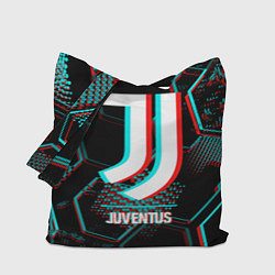 Сумка-шоппер Juventus FC в стиле glitch на темном фоне