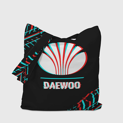Сумка-шоппер Значок Daewoo в стиле glitch на темном фоне / 3D-принт – фото 1