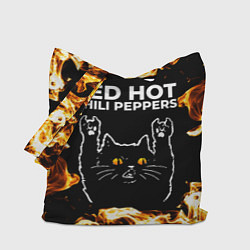 Сумка-шопер Red Hot Chili Peppers рок кот и огонь, цвет: 3D-принт