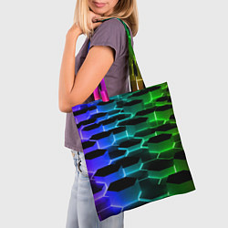 Сумка-шопер Неоновые шестиугольники, цвет: 3D-принт — фото 2