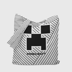 Сумка-шоппер Символ Minecraft на светлом фоне с полосами