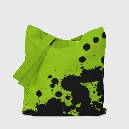 Сумка-шоппер Чёрные кляксы на зелёном фоне / 3D-принт – фото 1