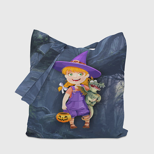 Сумка-шоппер Ведьма малолетка в тёмном лесу с дракончиком / 3D-принт – фото 1