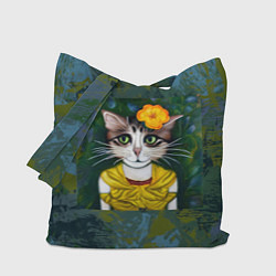Сумка-шопер Грустная кошка Фриды Кало из нейросети, цвет: 3D-принт