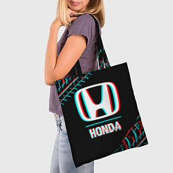 Сумка-шопер Значок Honda в стиле glitch на темном фоне, цвет: 3D-принт — фото 2