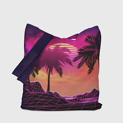 Сумка-шоппер Пальмы и пляж в розовом закате ретро дизайн
