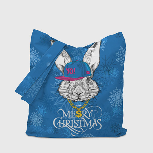 Сумка-шоппер Merry Christmas, rabbit in cap / 3D-принт – фото 1