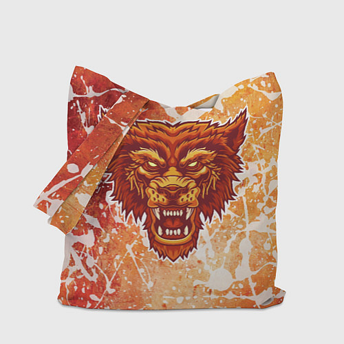 Сумка-шоппер Огненный волк на красно-желтом фоне / 3D-принт – фото 1