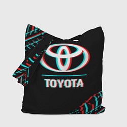 Сумка-шоппер Значок Toyota в стиле glitch на темном фоне