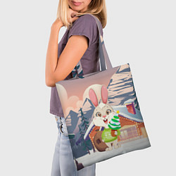 Сумка-шопер Зайчик с елочкой в руках, цвет: 3D-принт — фото 2