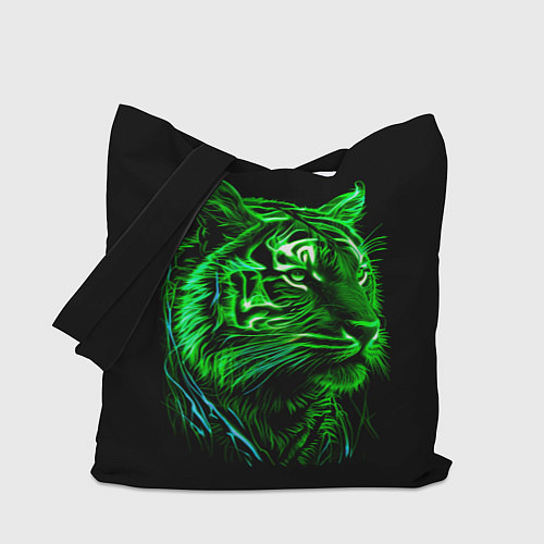 Сумка-шоппер Нейросеть: неоновый зелёный тигр / 3D-принт – фото 1