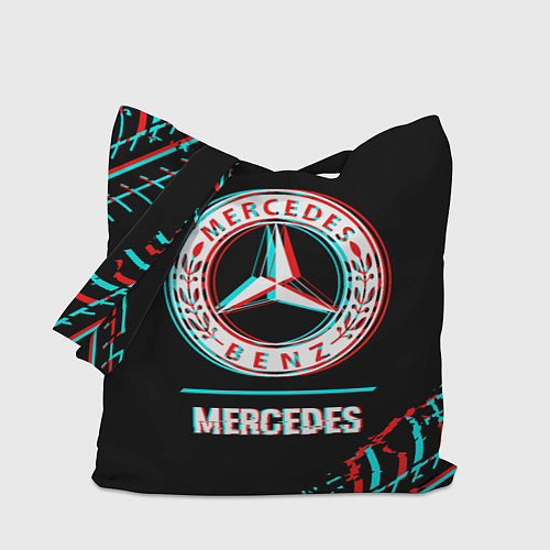 Сумка-шоппер Значок Mercedes в стиле glitch на темном фоне / 3D-принт – фото 1