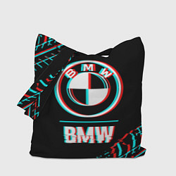 Сумка-шоппер Значок BMW в стиле glitch на темном фоне