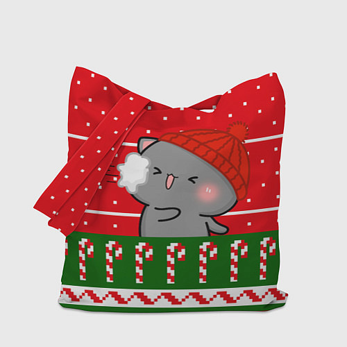 Сумка-шоппер Серый котик - игра в снежки / 3D-принт – фото 1