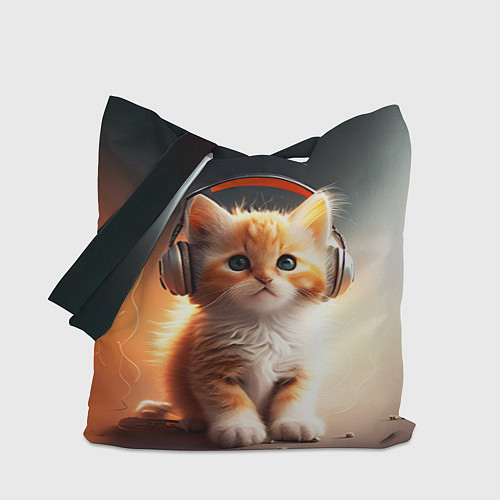 Сумка-шоппер Милый рыжий котёнок в наушниках / 3D-принт – фото 1