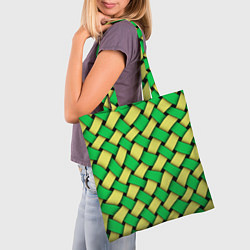 Сумка-шопер Жёлто-зелёная плетёнка - оптическая иллюзия, цвет: 3D-принт — фото 2