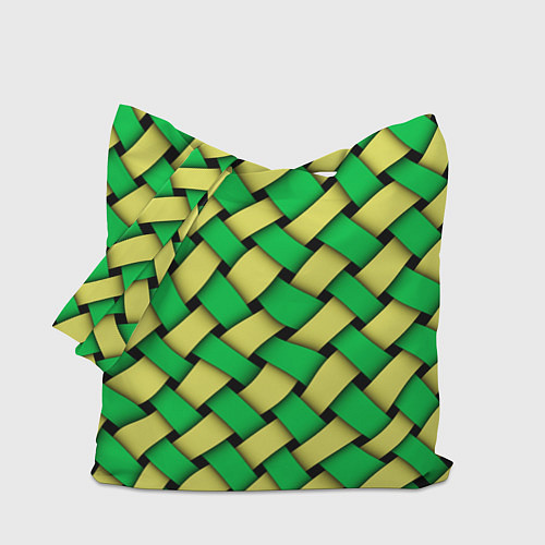 Сумка-шоппер Жёлто-зелёная плетёнка - оптическая иллюзия / 3D-принт – фото 1