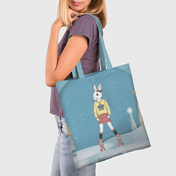 Сумка-шопер Зайчиха на роликах - новый год, цвет: 3D-принт — фото 2