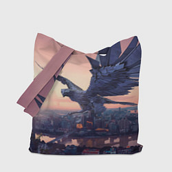 Сумка-шопер Футуристичный город с металлической птицей, цвет: 3D-принт