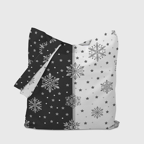 Сумка-шоппер Рождественские снежинки на черно-белом фоне / 3D-принт – фото 1