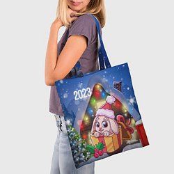 Сумка-шопер Новогодний зайчик у елочки, цвет: 3D-принт — фото 2