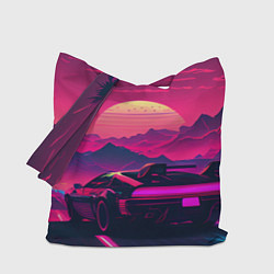 Сумка-шопер Синтвейв закат с автомобилем, цвет: 3D-принт