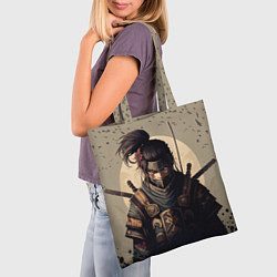 Сумка-шопер Самурай на фоне птиц, цвет: 3D-принт — фото 2