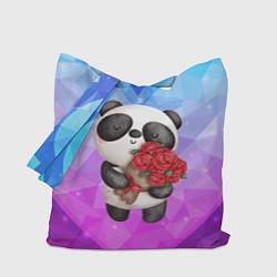 Сумка-шопер Панда с букетом цветов, цвет: 3D-принт