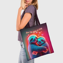 Сумка-шопер Влюбленные ленивцы - всё что тебе нужно - это любо, цвет: 3D-принт — фото 2