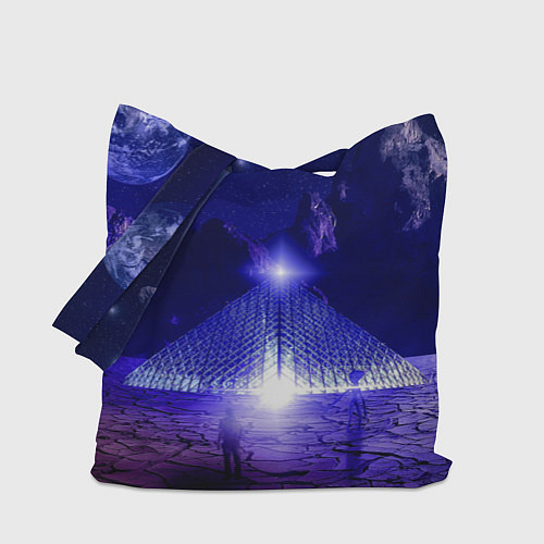 Сумка-шоппер Синяя магическая пирамида, горы и космос / 3D-принт – фото 1