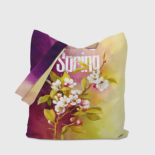 Сумка-шоппер Ветка цветущей яблони акварель / 3D-принт – фото 1
