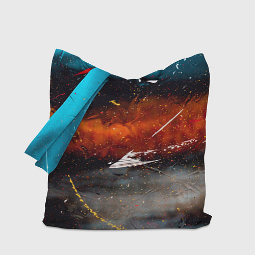 Сумка-шоппер Серый, оранжевый и синий туманы и краски / 3D-принт – фото 1