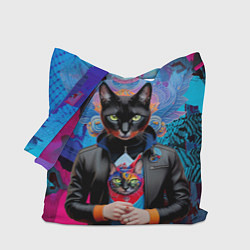 Сумка-шопер Чёрная модница кошка - нейросеть, цвет: 3D-принт