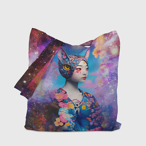 Сумка-шоппер Японская девушка-кошка в космосе / 3D-принт – фото 1