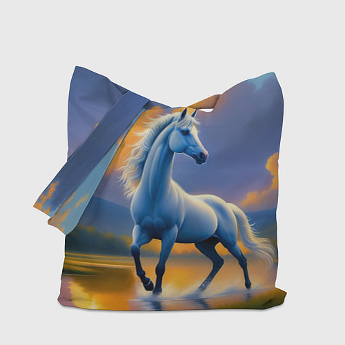 Сумка-шоппер Белая лошадь на рассвете / 3D-принт – фото 1