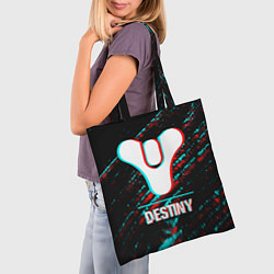 Сумка-шопер Destiny в стиле glitch и баги графики на темном фо, цвет: 3D-принт — фото 2
