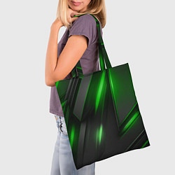 Сумка-шопер Черные пластины с зеленым свечением, цвет: 3D-принт — фото 2