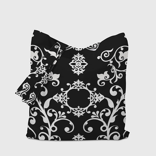 Сумка-шоппер Белый семетричный узор на черном фоне / 3D-принт – фото 1