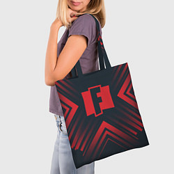 Сумка-шопер Красный символ Fortnite на темном фоне со стрелкам, цвет: 3D-принт — фото 2