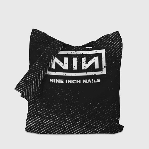 Сумка-шоппер Nine Inch Nails с потертостями на темном фоне / 3D-принт – фото 1